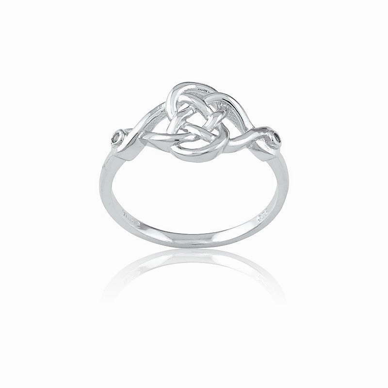 Sterling Silver White Topaz Interlocking Design Ring - W-9699
