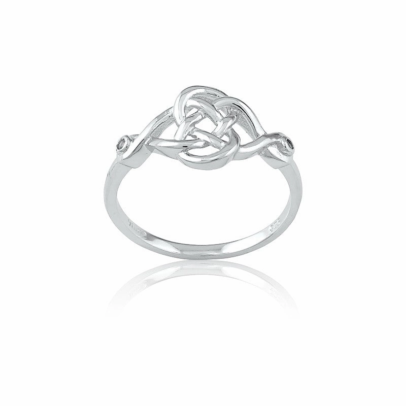 Sterling Silver White Topaz Interlocking Design Ring - W-9699