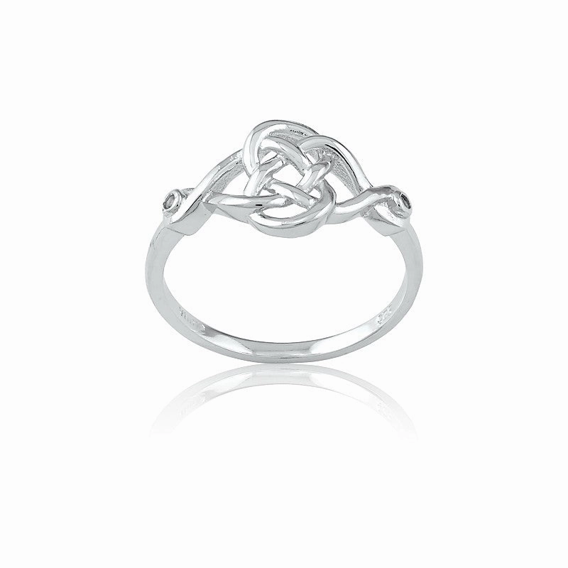 Sterling Silver White Topaz Interlocking Design Ring - W-9699