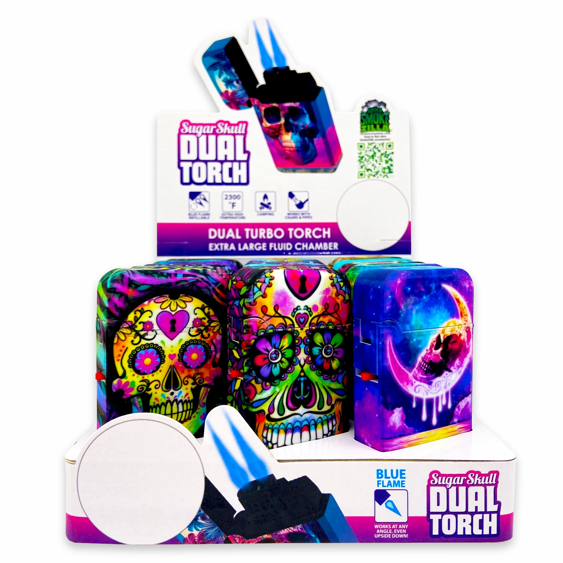 Sugar Skull Dual Torch Lighter - 15 Pieces Per Retail Ready Display 23822