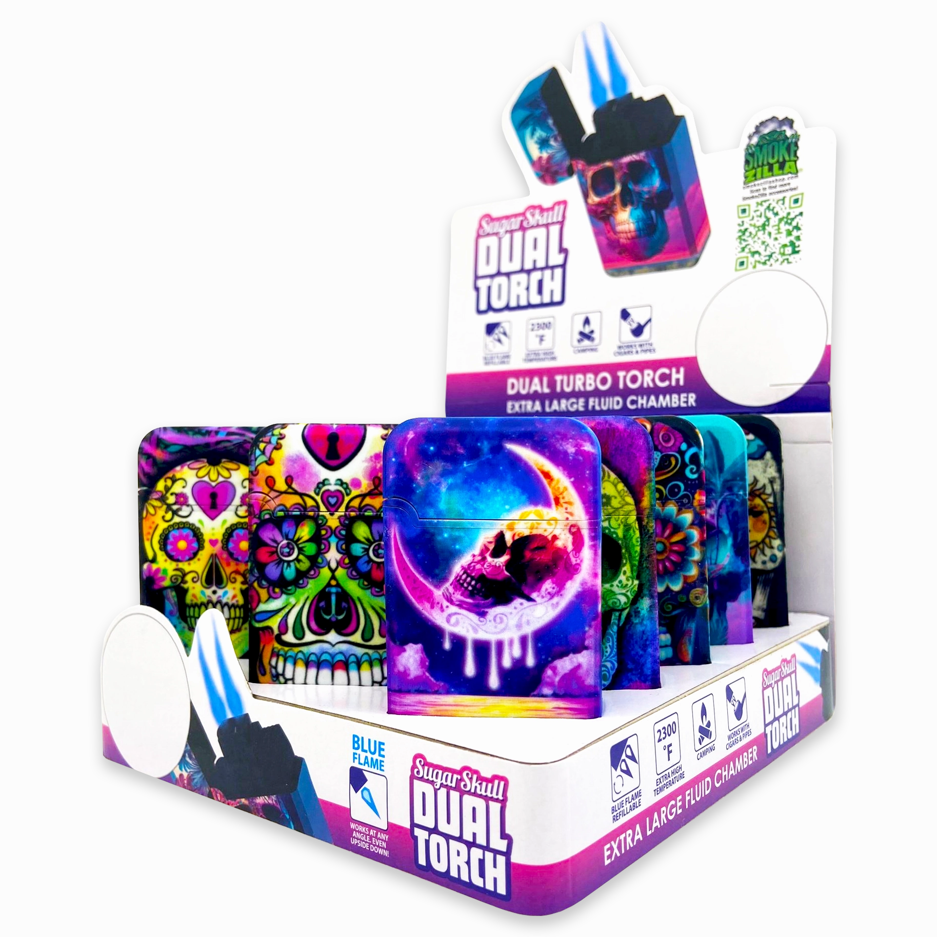 Sugar Skull Dual Torch Lighter - 15 Pieces Per Retail Ready Display 23822