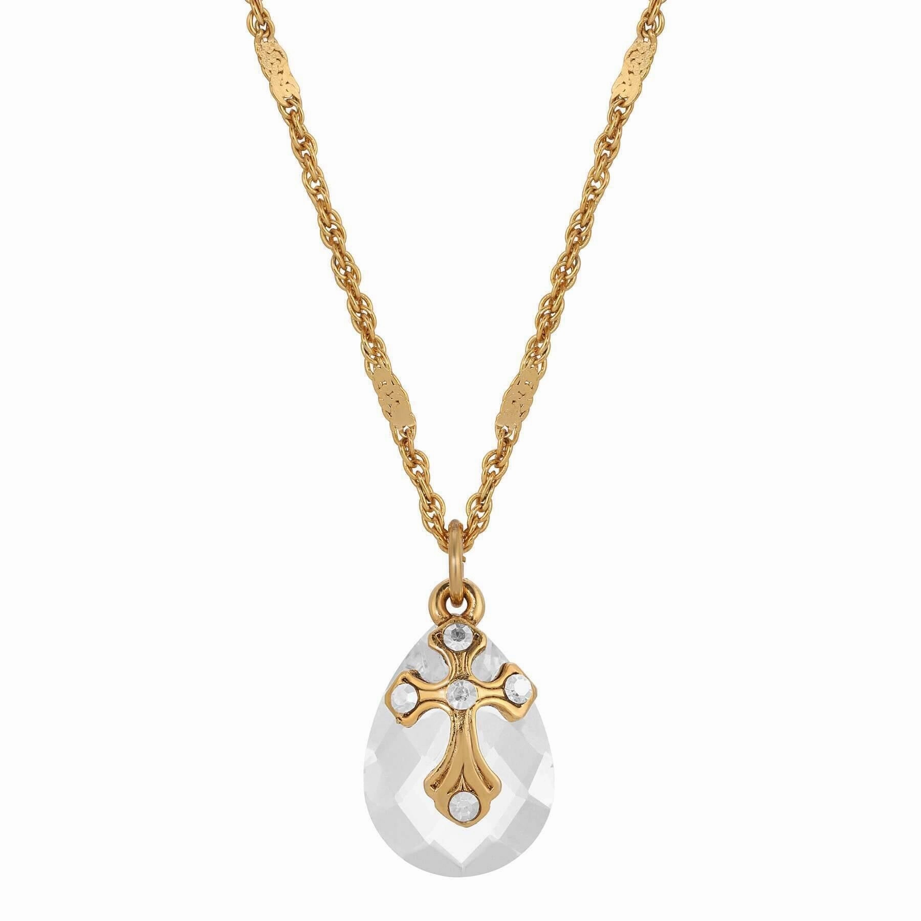 Symbols Of Faith Briolette Crystal & Cross Pendant Necklace 16"   3" Extender