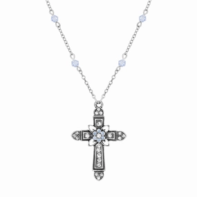 Symbols Of Faith Floral Cross Crystal Pendant Necklace 16"   3" Extension