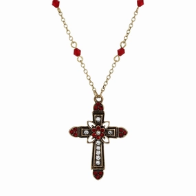 Symbols Of Faith Flower & Cross Crystal Pendant Necklace 16"   3" Extension