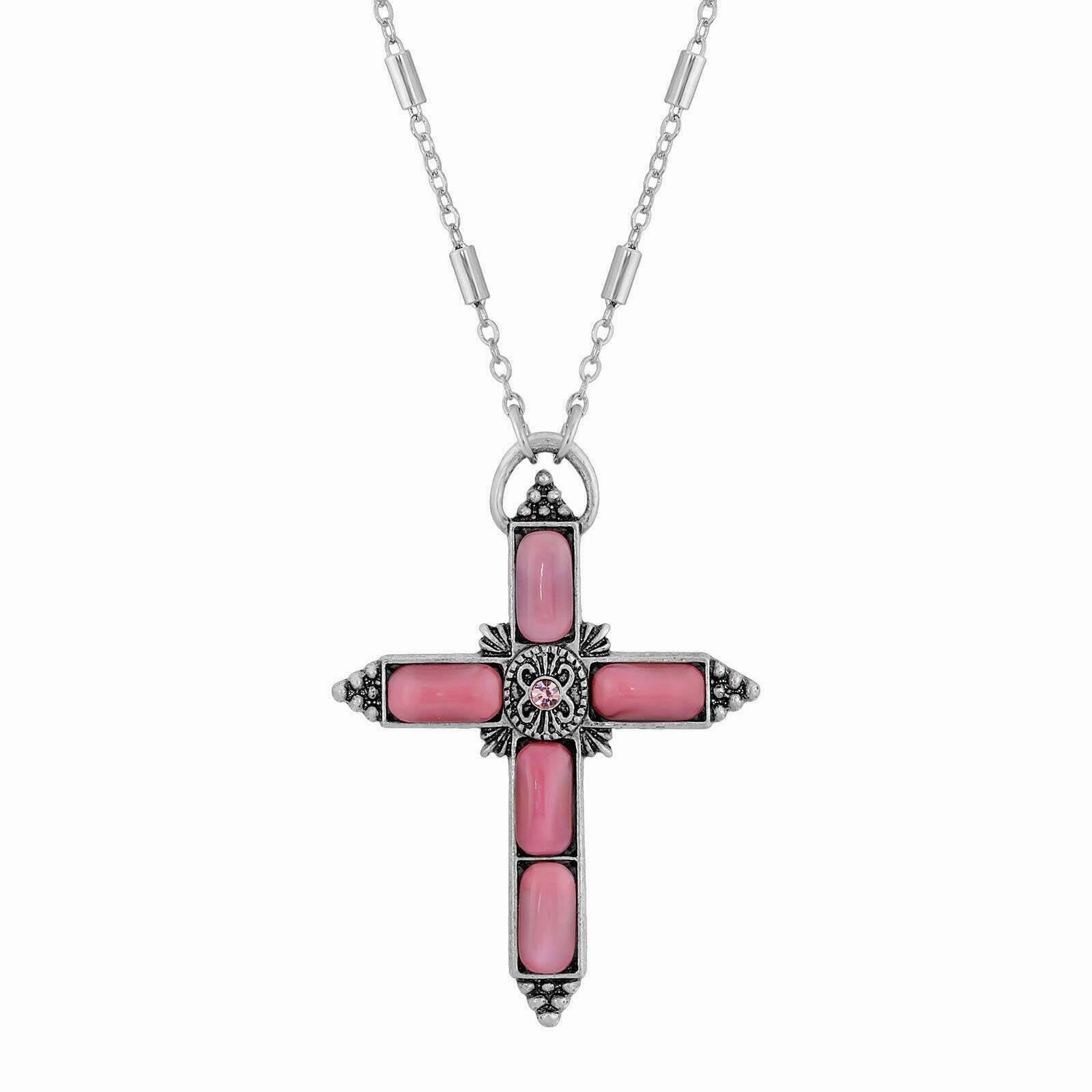 Symbols Of Faith Moonstone & Crystal Cross Pendant Necklace 20"