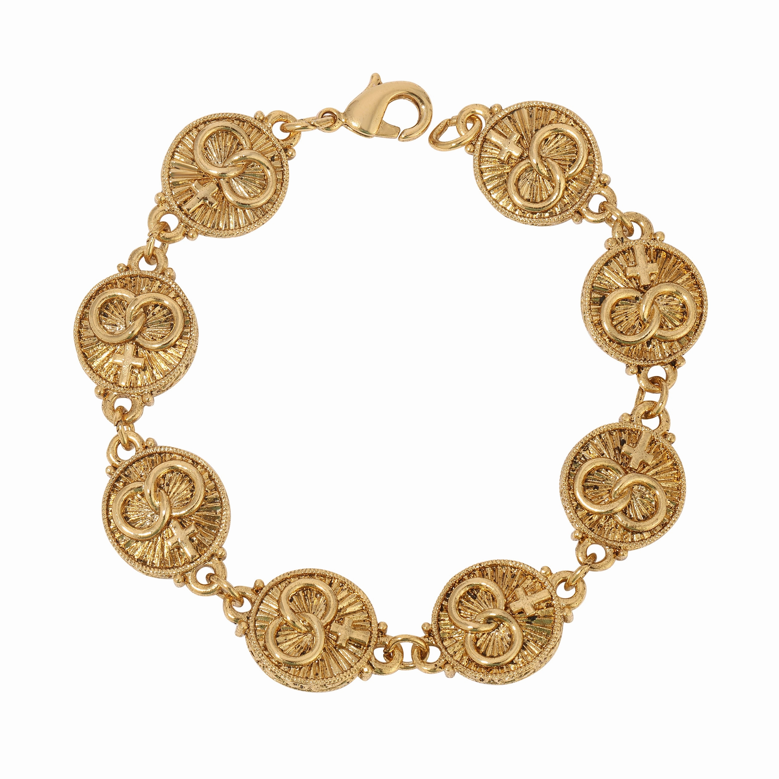 Symbols Of Faith Radiant Cross and Interlinking Rings Bracelet