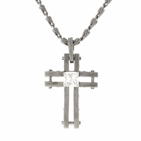 Symbols Of Faith Square Austrian Crystal Cross Pendant Necklace 18"