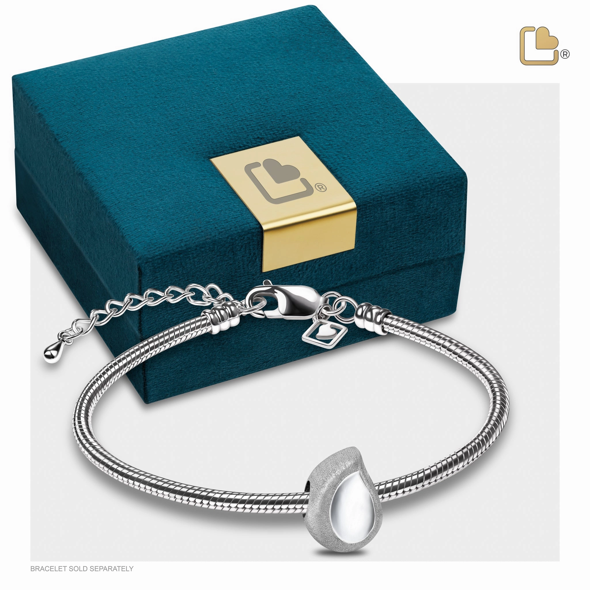 Teardrop Two Tone Sterling Silver Cremation Bracelet Bead
