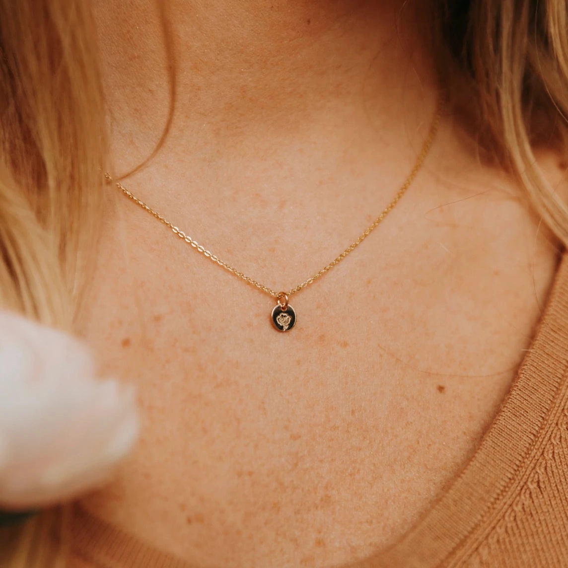 The Little's Collection | Gold Filled Mini Birth Flower Necklace - August / Poppy