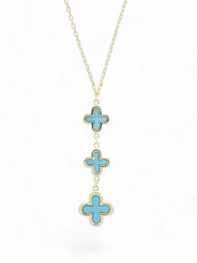 Turquoise Flower Drop Pendant Necklace in 9ct Yellow Gold