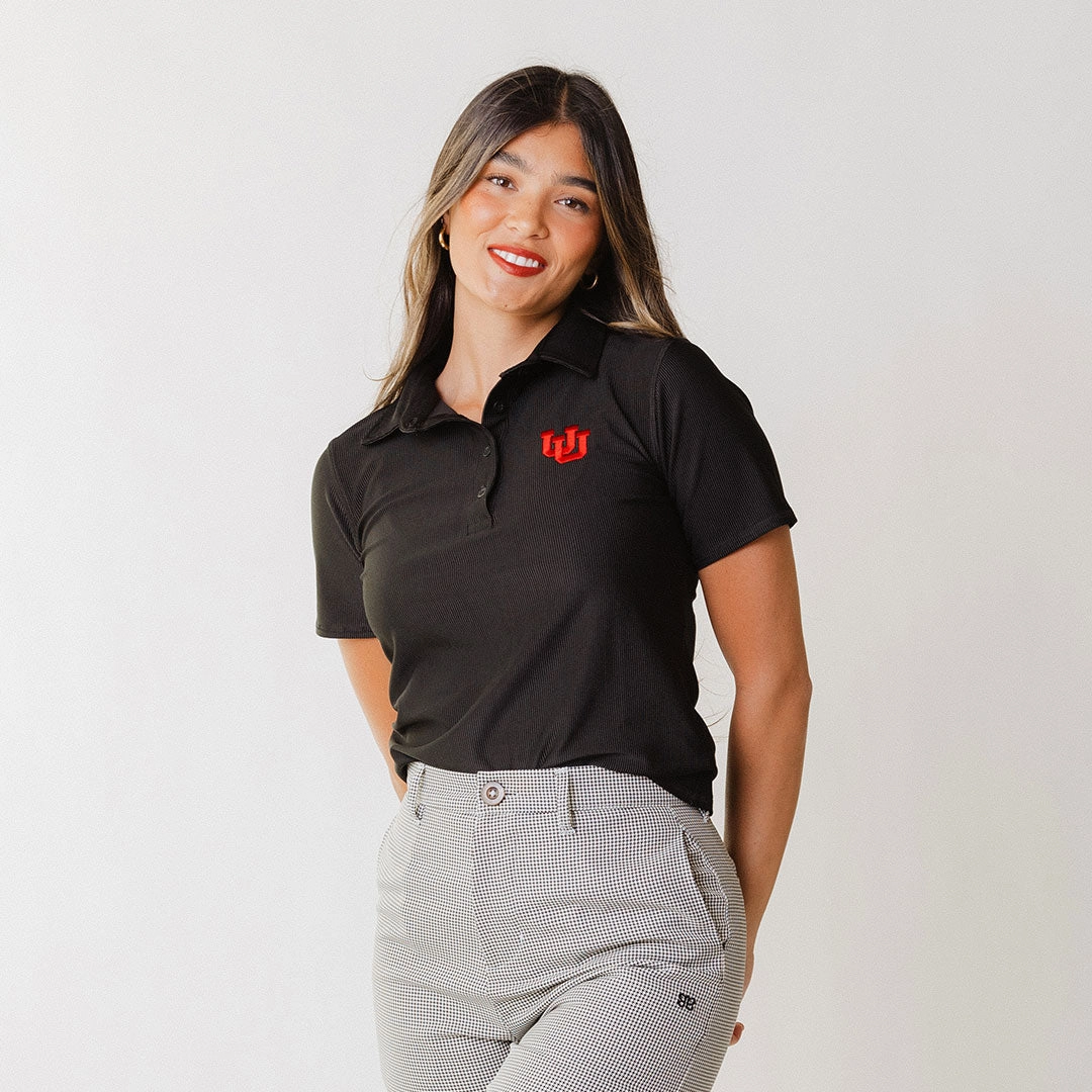 Utah Girl's Ribbed Polo, Black