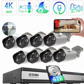 ZOSI 16SK-1825AW8-40-US-A3 POE Security Camera System with Color Night Vision, ZOSI 5MP Outdoor POE Security Camera with Two Way Audio, Spotlight